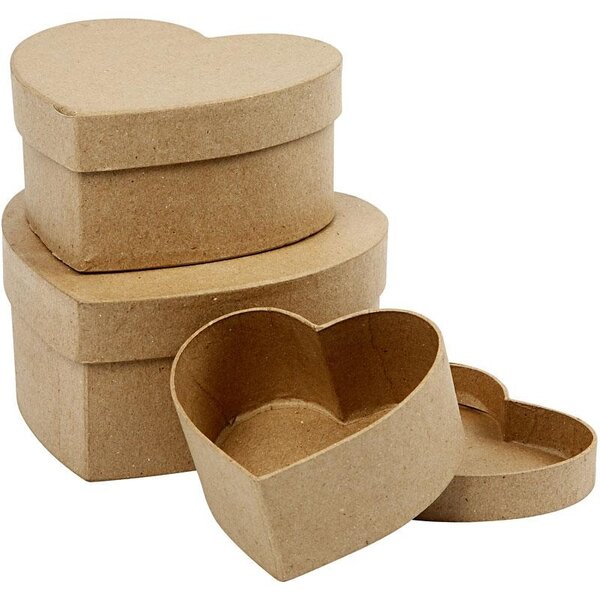 Creativ Company Harten dozen, H: 5+6,5+7,5 cm, B: 10+12,5+15 cm, 3 stuk/ 1 set