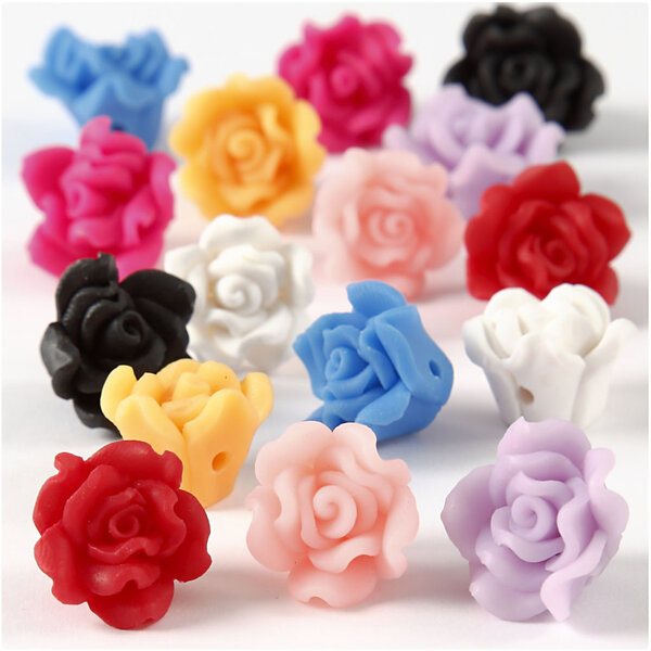 Creativ Company Roosjes van klei, d 16x10 mm, gatgrootte 0,5 mm, diverse kleuren, 16 div/ 1 doos
