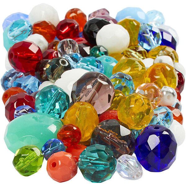 Creativ Company Facet glaskralen, afm 3-15 mm, gatgrootte 0,5-1,5 mm, diverse kleuren, 400 gr/ 1 doos