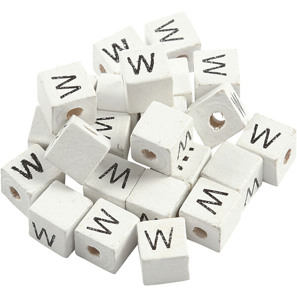 Creativ Company Letterkralen, W, afm 8x8 mm, gatgrootte 3 mm, wit, 25 stuk/ 1 doos