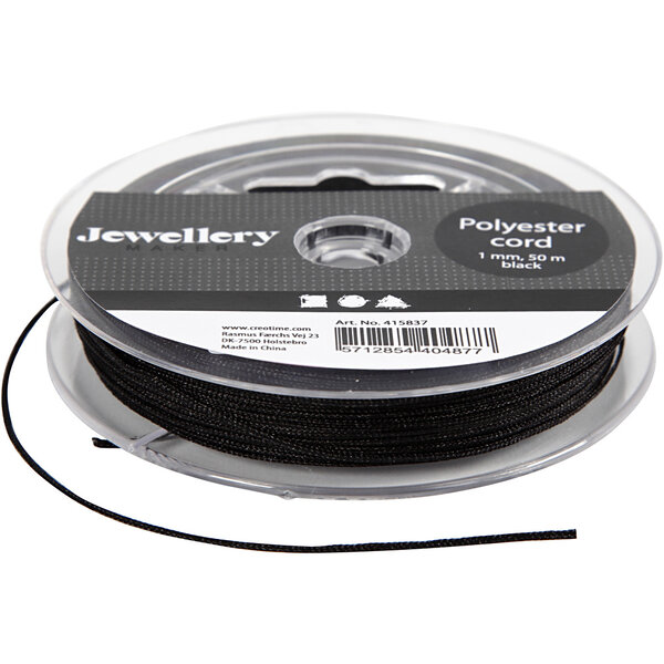 Creativ Company Polyester koord, dikte 1 mm, zwart, 50 m/ 1 rol