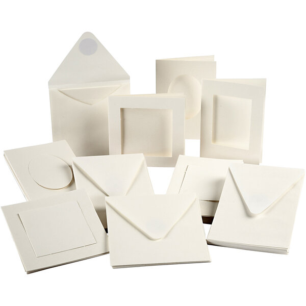 Creativ Company Passepartout kaarten, afmeting kaart 10,5x15 + 12,5x12,5 cm, Inhoud kan variëren , off-white, 50 set/ 1 doos