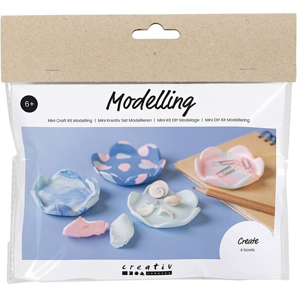Creativ Company Mini Hobbyset Boetseren, Kommen, pastel blauw, lichtroze, 1 doos