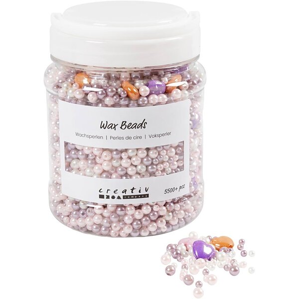 Creativ Company Waskralen, gatgrootte 1,3-2,5 mm, pastel orange, lichtroze, lichtpaars, parelmoer, 425 gr, 700 ml/ 1 Doosje