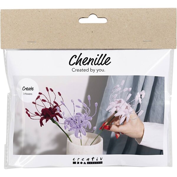 Creativ Company Mini Hobbyset Bloemen van Chenilledraad, Lelie, lichtroze, lichtpaars, donkerrood, 1 doos