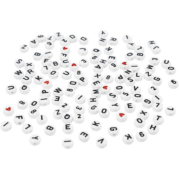 Creativ Company Letterkralen, afm 7 mm, gatgrootte 1,2 mm, wit, 25 gr/ 1 doos
