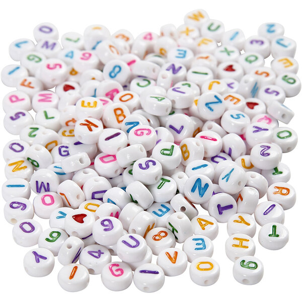Creativ Company Letterkralen, afm 7 mm, gatgrootte 1,2 mm, wit, 200 gr/ 1 doos