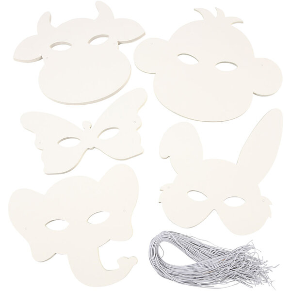 Creativ Company Dierenmaskers, H: 13-24 cm, B: 20-28 cm, 230 gr, wit, 100 stuk/ 1 doos