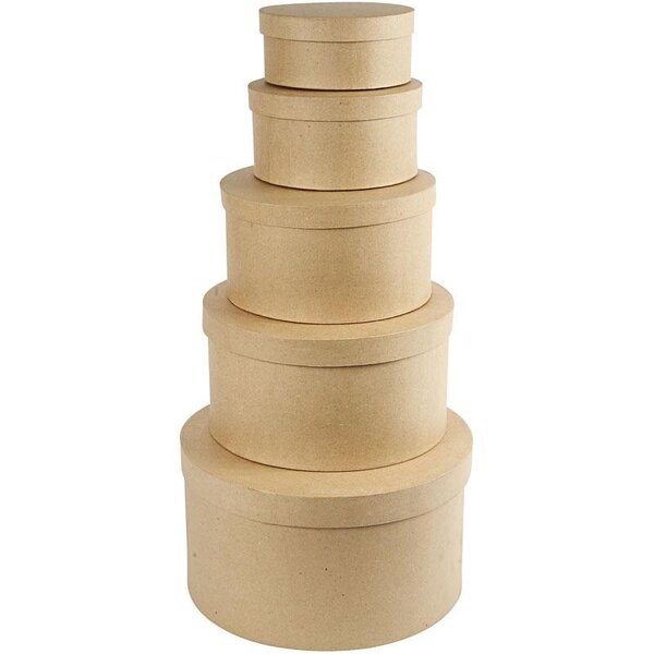 Creativ Company Ronde Hoedendozen, H: 8+10+13+15+19 cm, d 16,5+18,5+24+28,5+35,5 cm, 5 stuk/ 1 set