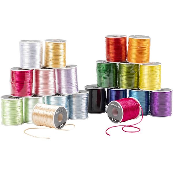 Creativ Company Satijnkoord, dikte 2 mm, pastelkleuren, sterke kleuren, 20x50 m/ 1 doos
