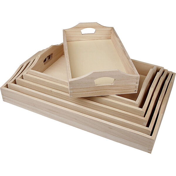 Creativ Company Dienbladen, H: 5 cm, L: 29+32+35+38+41+44 cm, B: 16,5+19+22+25+27+30 cm, 6 stuk/ 1 set