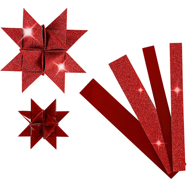 Vivi Gade Papieren vlechtstroken, L: 44+78 cm, B: 15+25 mm, d 6,5+11,5 cm, glitter,vernis, rood, 40 stroken/ 1 doos