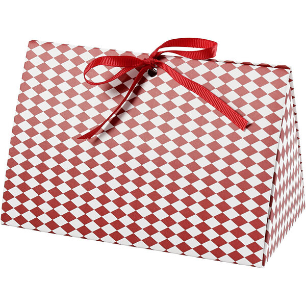 Vivi Gade Cadeaudoos, harlekijn patroon, afm 15x7x8 cm, 250 gr, rood, wit, 3 stuk/ 1 doos