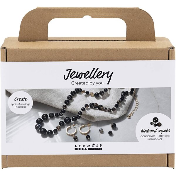 Creativ Company Mini Hobbyset Sieraden, Halsketting en oorbellen, zwart, wit, 1 doos