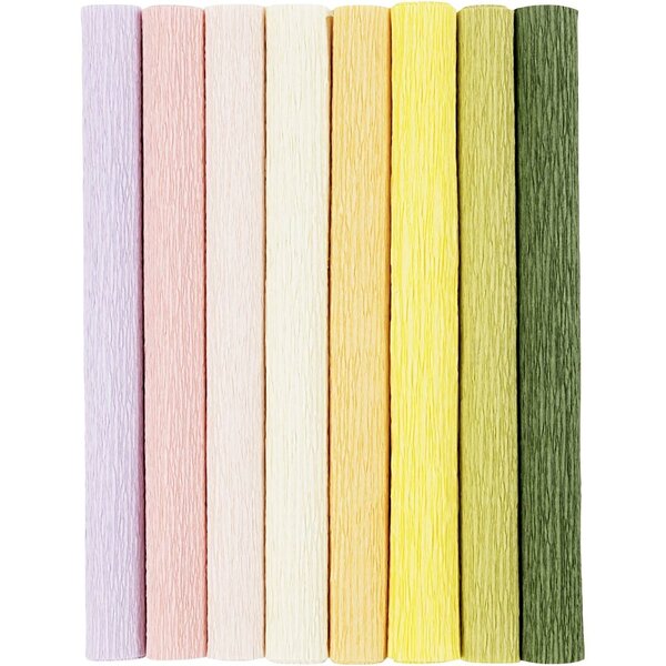 Creativ Company Crêpepapier, vel 25x60 cm, Crêpe-verhouding: 180%, 105 gr, pastelkleuren, 8 vel/ 1 doos