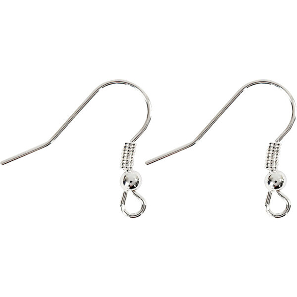 Oorbelhaaken, L: 18 mm, zilver, 10 stuk/ 1 doos