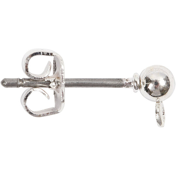Creativ Company Oorsteker, L: 13 mm, d 3,8 mm, gatgrootte 0,8 mm, verzilverd, 10 stuk/ 1 doos