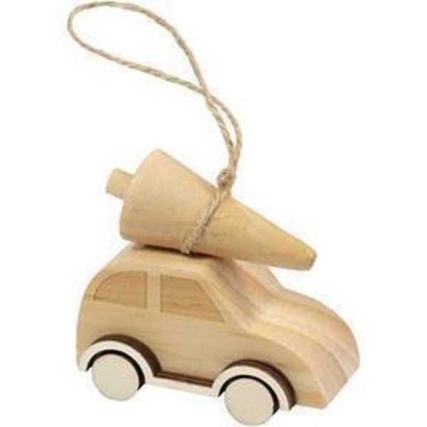 Creativ Company Auto met kerstboom, H: 6 cm, L: 6 cm, B: 3,5 cm, 1 stuk