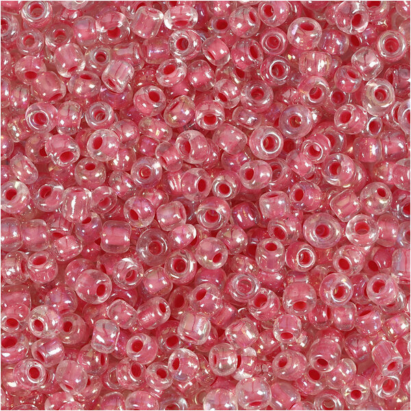 Creativ Company Rocailles, d 3 mm, afm 8/0, gatgrootte 0,6-1,0 mm, roze kern, 25 gr/ 1 doos