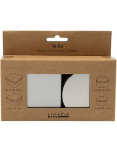 Creativ Company Blikje, Cirkel en vierkant, H: 3-4,5 cm, d 6,5+7,5 cm, afm 7x7+8,5x8,5 cm, grey metal, 4 stuk/ 1 doos