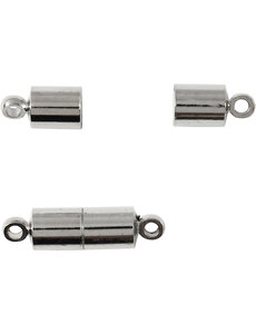  Magneetsluiting met ogen, L: 15 mm, d 5 mm, verzilverd, 10 stuk/ 1 doos