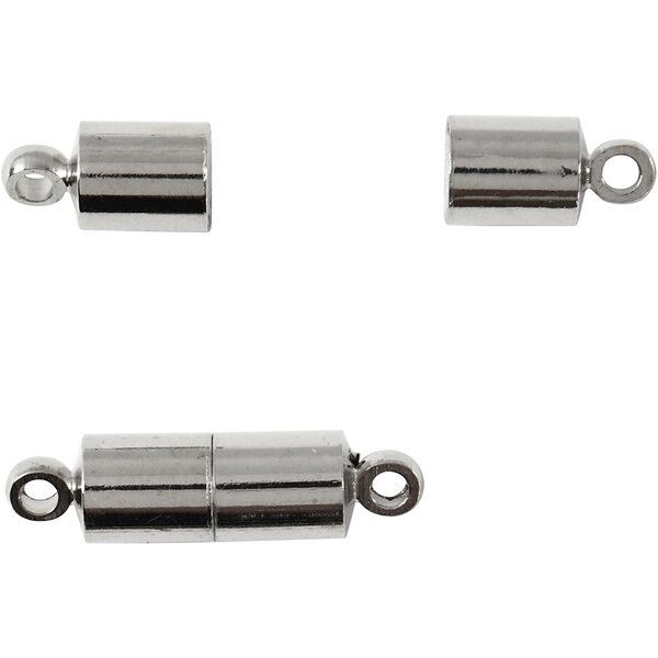 Magneetsluiting met ogen, L: 15 mm, d 5 mm, verzilverd, 10 stuk/ 1 doos