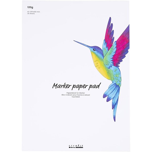 Creativ Company Papierblok voor stiften, A3, vel 297x420 mm, 120 gr, wit, 30 vel/ 1 doos