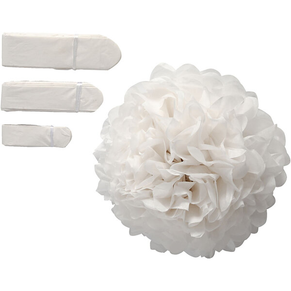 Creativ Company Pompon van papier, d 20+24+30 cm, 14 gr, wit, 3 stuk/ 1 doos