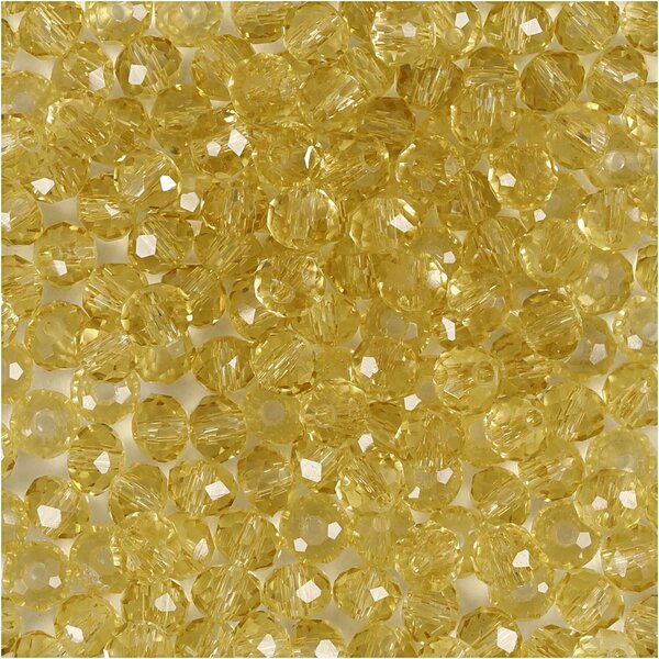 Creativ Company Facet Kralen, d 4 mm, gatgrootte 1 mm, geel, 45 stuk/ 1 doos