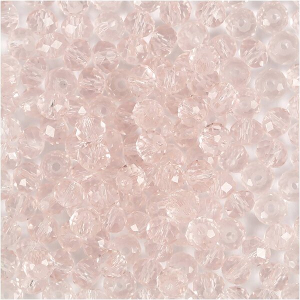 Creativ Company Facet Kralen, d 4 mm, gatgrootte 1 mm, lichtroze, 45 stuk/ 1 doos