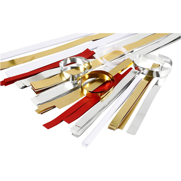 Creativ Company Vlechtstroken, L: 44+78 cm, d 4,5+6,5+11,5 cm, B: 10+15+25 mm, Inhoud kan variëren , goud, rood, zilver, wit, 5000 stroken/ 1 doos