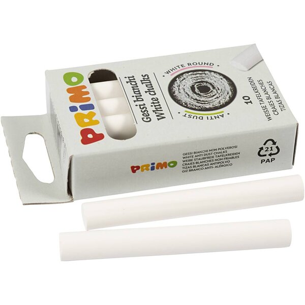 PRIMO Schoolbordkrijt, L: 8 cm, d 10 mm, wit, 10 stuk/ 1 doos