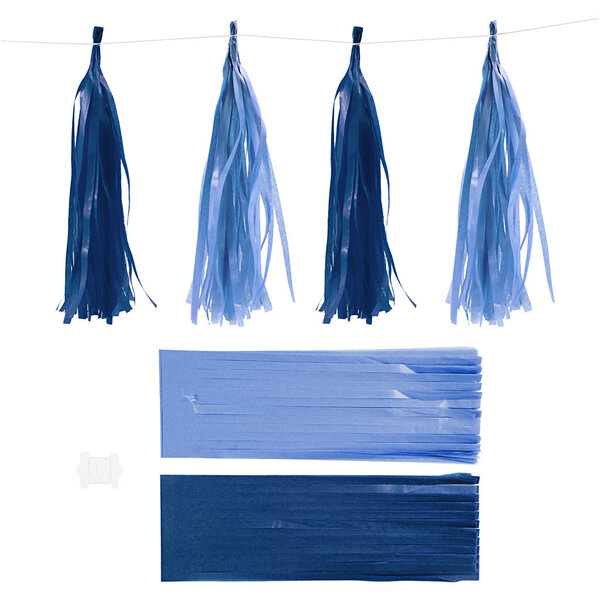 Creativ Company Tassels, afm 12x35 cm, 14 gr, donkerblauw/lichtblauw, 12 stuk/ 1 doos