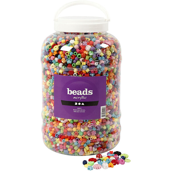 Emmer met plastic kralen, afm 6-20 mm, gatgrootte 1,5-6 mm, 3000 gr, 5700 ml/ 1 emmer