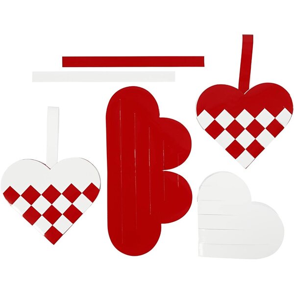 Vivi Gade Gevlochten harten, afm 13,5x12,5 cm, rood, wit, 8 set/ 1 doos