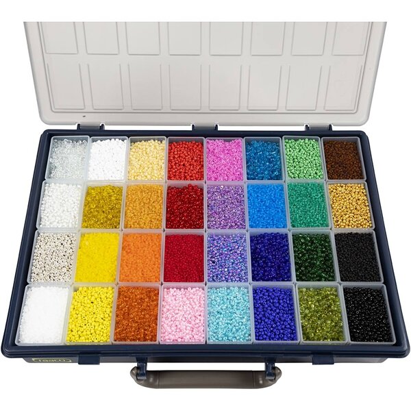 Creativ Company Rocailles, d 1,7+3+4 mm, afm 6/0+8/0+12/0, gatgrootte 0,5-1,2 mm, kleuren kan variëren , 32x100 gr/ 1 doos
