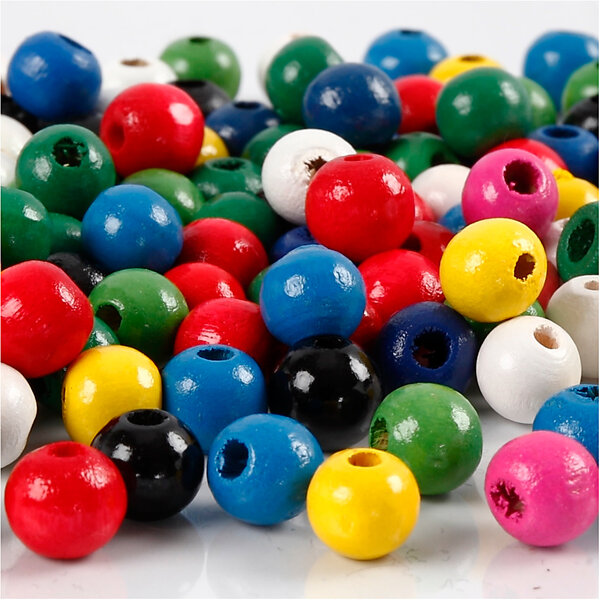 Creativ Company Houten kralen, d 8 mm, gatgrootte 2 mm, diverse kleuren, 15 gr/ 1 doos
