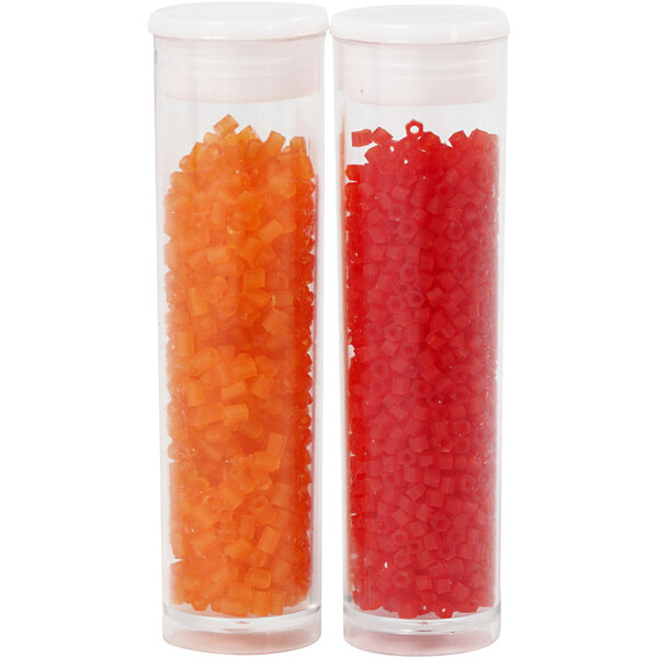 Creativ Company Rocailles 2-cut, d 1,7 mm, afm 15/0, gatgrootte 0,5 mm, transparant oranje, transparant rood, 2x7 gr/ 1 doos
