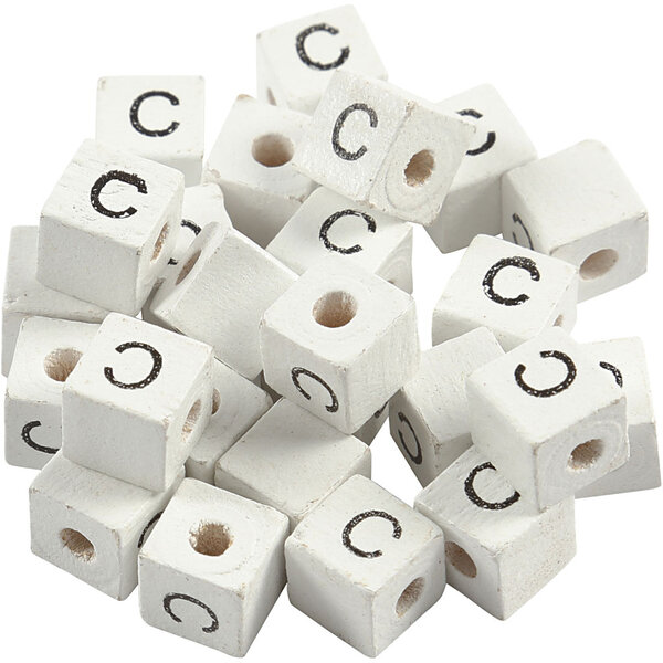 Creativ Company Letterkralen, C, afm 8x8 mm, gatgrootte 3 mm, wit, 25 stuk/ 1 doos