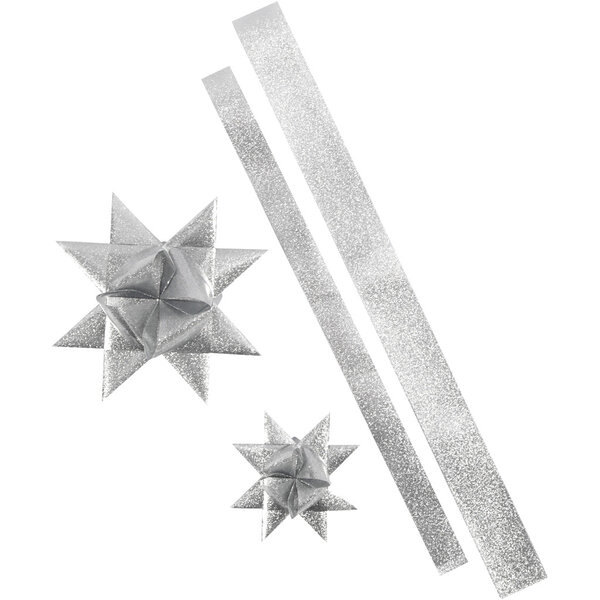 Vivi Gade Sterstroken, L: 86+100 cm, B: 25+40 mm, d 11,5+18,5 cm, glitter zilver, 16 stroken/ 1 doos