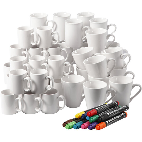 EasyKit Groepsset Mokken beschilderen, H: 7-10 cm, wit, 1 set