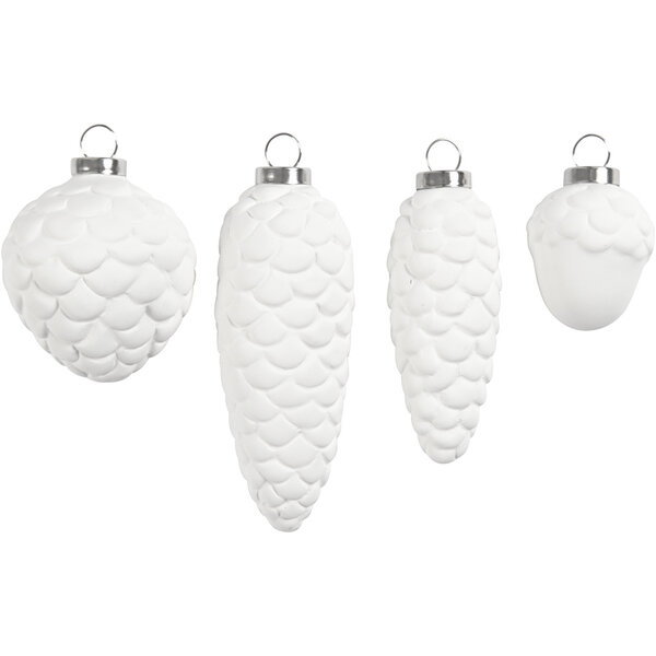 Creativ Company Hangende ornamenten, H: 3,5+5+6,6+8,5 cm, d 2,5+3+4,5 cm, wit, 4 stuk/ 1 doos
