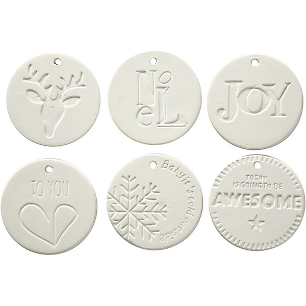 Creativ Company Ornamenten om te hangen, afm 7x7 cm, dikte 0,6 cm, wit, 6 stuk/ 1 doos