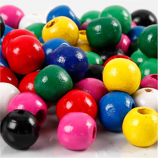 Creativ Company Houten kralen, d 12 mm, gatgrootte 3 mm, diverse kleuren, 22 gr/ 1 doos