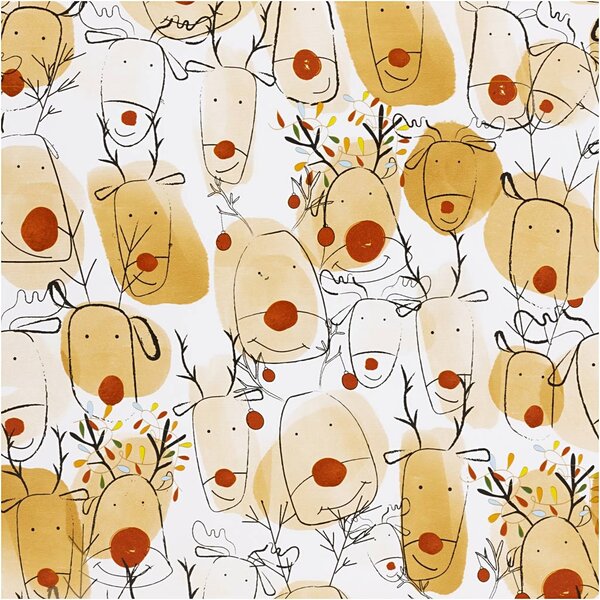 Creativ Company Inpakpapier, Rendieren, B: 50 cm, 80 gr, beige, rood, 100 m/ 1 rol