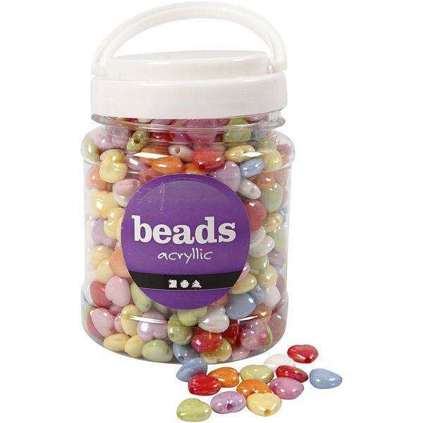 Creativ Company Hart kralen, afm 15x15 mm, gatgrootte 3 mm, diverse kleuren, 465 gr, 700 ml/ 1 Doosje