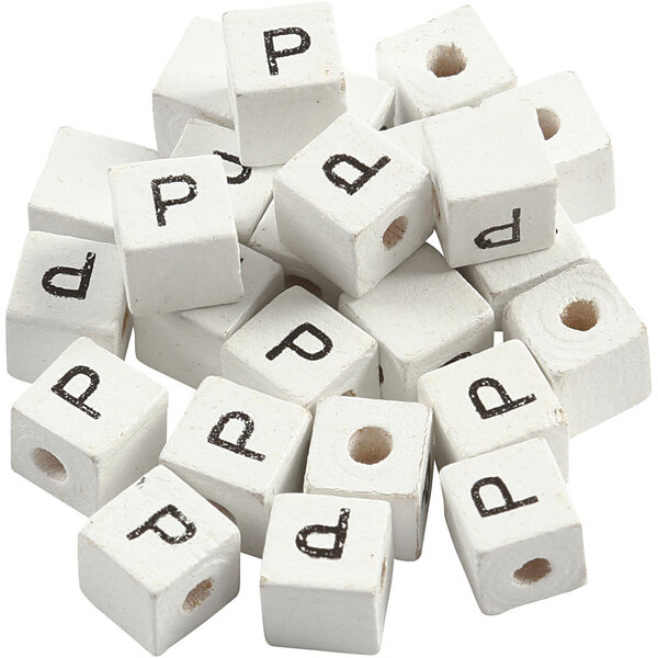 Creativ Company Letterkralen, P, afm 8x8 mm, gatgrootte 3 mm, wit, 25 stuk/ 1 doos