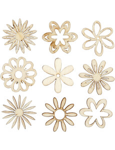 Creativ Company Hout decoratie, bloemen, afm 28 mm, 45 stuk/ 1 doos