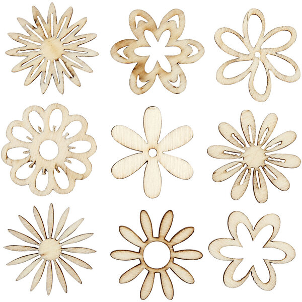 Creativ Company Hout decoratie, bloemen, afm 28 mm, 45 stuk/ 1 doos
