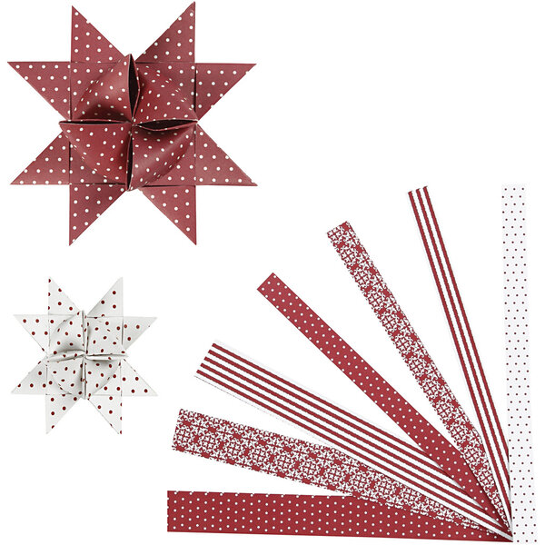 Vivi Gade Papieren vlechtstroken, L: 44+78 cm, B: 15+25 mm, d 6,5+11,5 cm, rood, wit, 60 stroken/ 1 doos